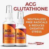 Two Results RNA ACG Glutathione spray bottles with orange graphic