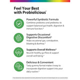 Probiolicious synbiotic gummies digestive comfort wellness benefits graphic