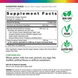 Berberine Complex supplement facts, 2 vegan capsule serving, with non-GMO, vegan and gluten free icons
