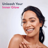 Woman with radiant skin, Unleash Your Inner Glow graphic