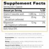 Buffered Vitamin C supplement facts, 1,000 mg vitamin C with calcium and magnesium per capsule