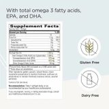 Pure Omega Ultra HP supplement facts with gluten-free and dairy-free icons