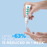 Hand squeezing Effaclar BPO onto a fingertip with a one week results claim