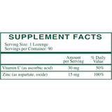 Rx Vitamins Zinc Lozenges supplement facts 15 mg zinc 30 mg Vitamin C panel