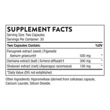 Women's Libido Boost supplement facts, two capsule serving