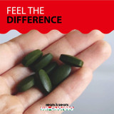 Hand holding chlorella tablets, feel the difference graphic