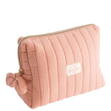 Bachca Paris pink quilted toiletry bag gold zipper fabric bow