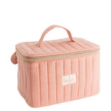 Bachca Paris pink quilted vanity train case handle gold zipper bow