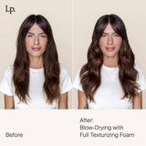 Before and after blow-drying with Full Texturizing Foam on long hair