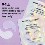 Two eye patch pouches with 94% agree under-eyes appear firm, smooth and less puffy text