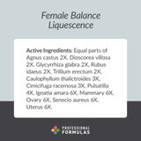 Female Balance Liquescence active homeopathic ingredients card