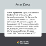 Renal Drops active homeopathic ingredients kidney card