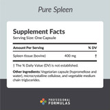 Pure Spleen supplement facts, 400 mg bovine spleen tissue per capsule