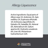 Allergy Liquescence active Allium Ambrosia Apis Euphrasia card