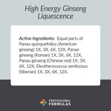 High Energy Ginseng Liquescence active Panax Eleuthero ingredients card