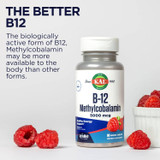 B12 Methylcobalamin raspberry bottle, the better B12 graphic