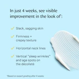 Neck cream texture swatch with 4-week visible improvement checklist