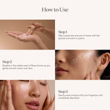 Three-step how-to-use guide with woman applying cream