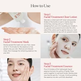 How to use graphic showing clear lotion, sheet mask and essence steps