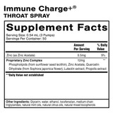 Immune Charge+ Throat Spray Supplement Facts zinc complex panel