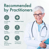Smiling practitioner with a stethoscope, recommended by practitioners graphic