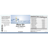 Flora 12+ 150 capsule label unrolled with supplement facts