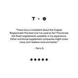 Five-star testimonial quote for Thorne Copper Bisglycinate graphic