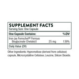 Iron Bisglycinate supplement facts, 25 mg iron per capsule