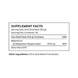 Magnesium Bisglycinate stick pack supplement facts panel