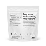 Back of Magnesium Bisglycinate pouch, rest easy with calming magnesium