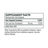 Zinc Picolinate supplement facts panel, one capsule serving