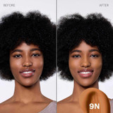 Before and after Modern Matte Foundation in shade 9N on a model