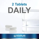 Capsules beside a glass of water, 2 capsules daily graphic