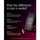 MitoQ bottle and capsules, feel the difference in 6 weeks timeline