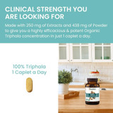 Organic Triphala clinical strength powder extract one caplet graphic