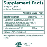 HMF forte 120 capsules Supplement Facts 10 billion CFU FOS panel