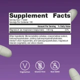 Magnesium Glycinate supplement facts, 140 mg magnesium, 180 tablet container