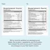 Before and after supplement facts panels for the packaging update