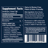 Perfect Amino Creatine supplement facts, 1 scoop serving, 30 servings