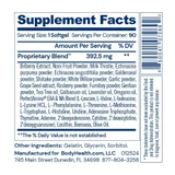 Gut Defense supplement facts panel, 1 softgel serving, 90 servings