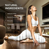 Woman in yoga pose, Optimum Sleep Assist natural ingredients graphic