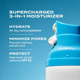 Superactive Moisturizer SPF 50 three-in-one hydrate pores protect graphic