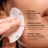 Pad on a cheek with exfoliating acids, soothing botanicals and postbiotic callouts