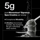 Scoop of creatine powder, 5 g of Signature Spec creatine per scoop graphic