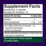 Lion's Mane 30 capsules Supplement Facts mycelium 1 g panel
