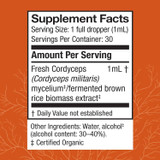 Cordyceps Extract 1 oz Supplement Facts mycelium extract panel