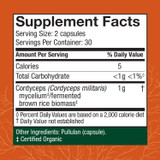 Cordyceps 60 capsules Supplement Facts mycelium 1 g panel