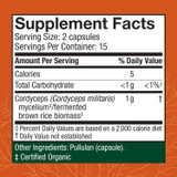 Cordyceps 30 capsules Supplement Facts mycelium 1 g panel