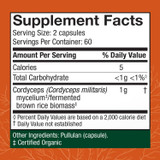 Cordyceps 120 capsules Supplement Facts mycelium 1 g panel