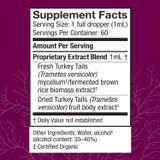 Turkey Tail Extract 2 oz Supplement Facts mycelium fruit body panel